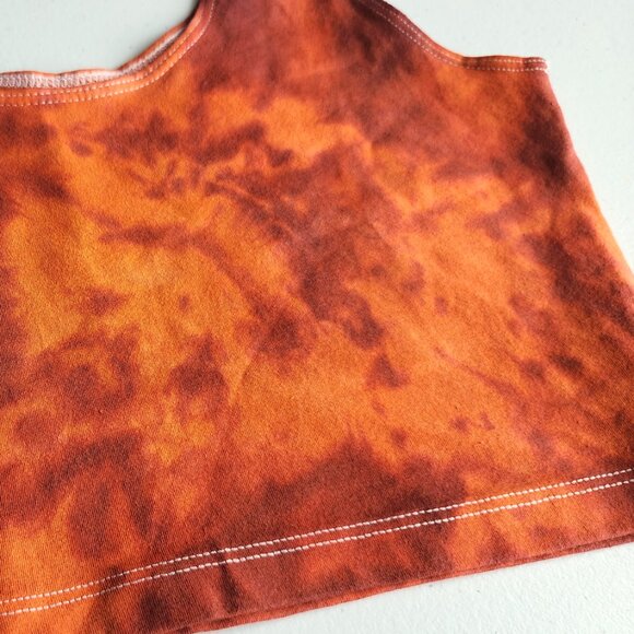 NWT Elenya Orange Red Tie Dye Cotton Crop Tank Top Cropped Yoga Shirt - Picture 2 of 2